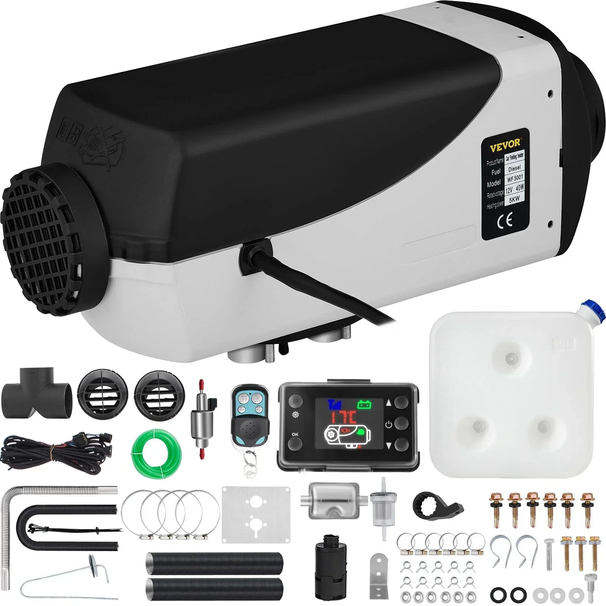 Nouveauté 2026 – Chauffage d'air diesel VEVORbrand 5 kW, réservoir de 10 L, chauffage diesel 12 V avec silencieux, thermostat LCD et télécommande pour camping-cars, bus, remorques, caravanes et bateaux