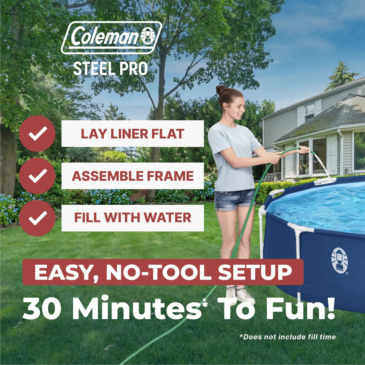 Nouveauté 2026 – Piscine hors sol ronde à structure métallique Coleman Steel Pro 12 pi x 33 po