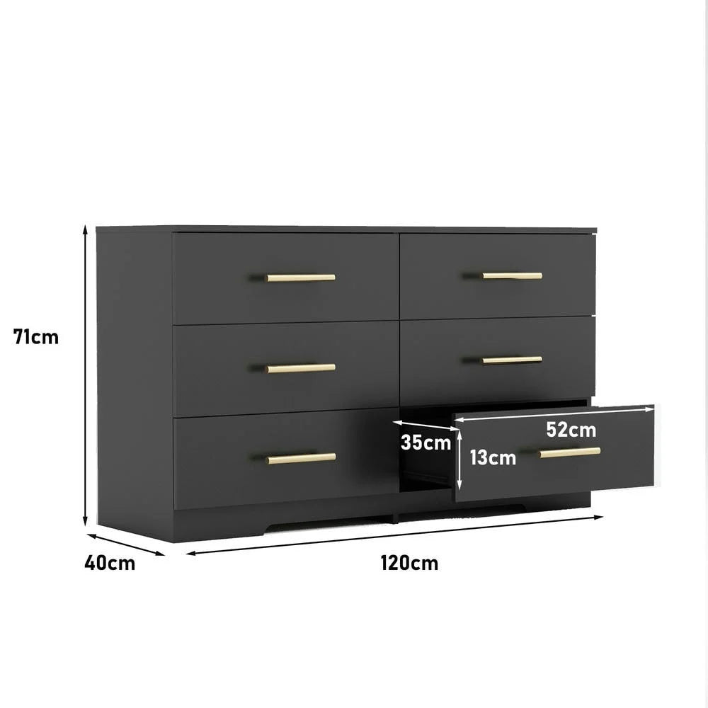 Nouveauté 2026 – Commode moderne Kadyn à 6 tiroirs, meuble en bois, commode pour chambre, meuble de rangement de cuisine avec tiroirs, commode (noire