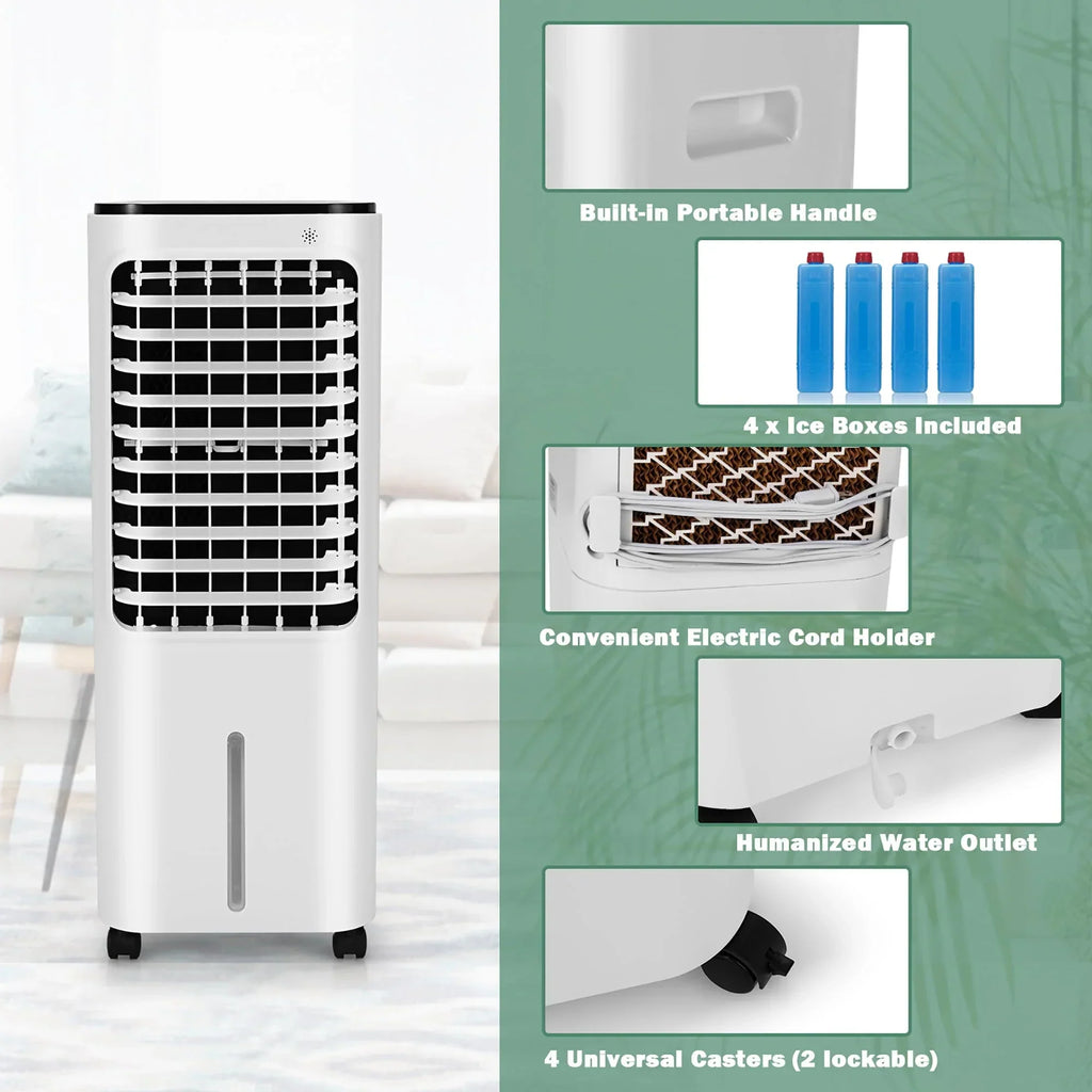 Nouveauté 2026 – Refroidisseur d'air évaporatif portable 4 en 1 Costway , réservoir d'eau de 12 L, 4 compartiments à glace