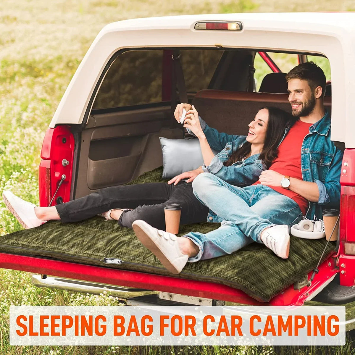 Nouveauté 2026 – Sac de couchage double pour adultes (hommes) avec oreiller, taille XL/Queen, idéal pour le camping, la randonnée et le trekking toutes saisons, par temps froid et chaud