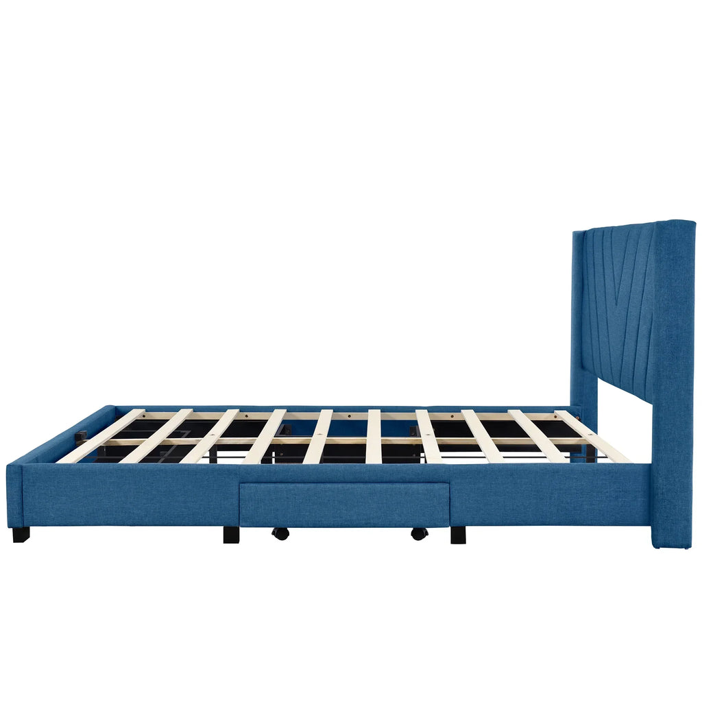 Nouveauté 2026 – Cadre de lit Queen Sesslife avec rangement, nouveau lit plateforme rembourré en lin amélioré avec 3 tiroirs, lit de rangement Queen avec tête de lit et lattes en bois, aucun sommier requis, supporte 227 kg, beige