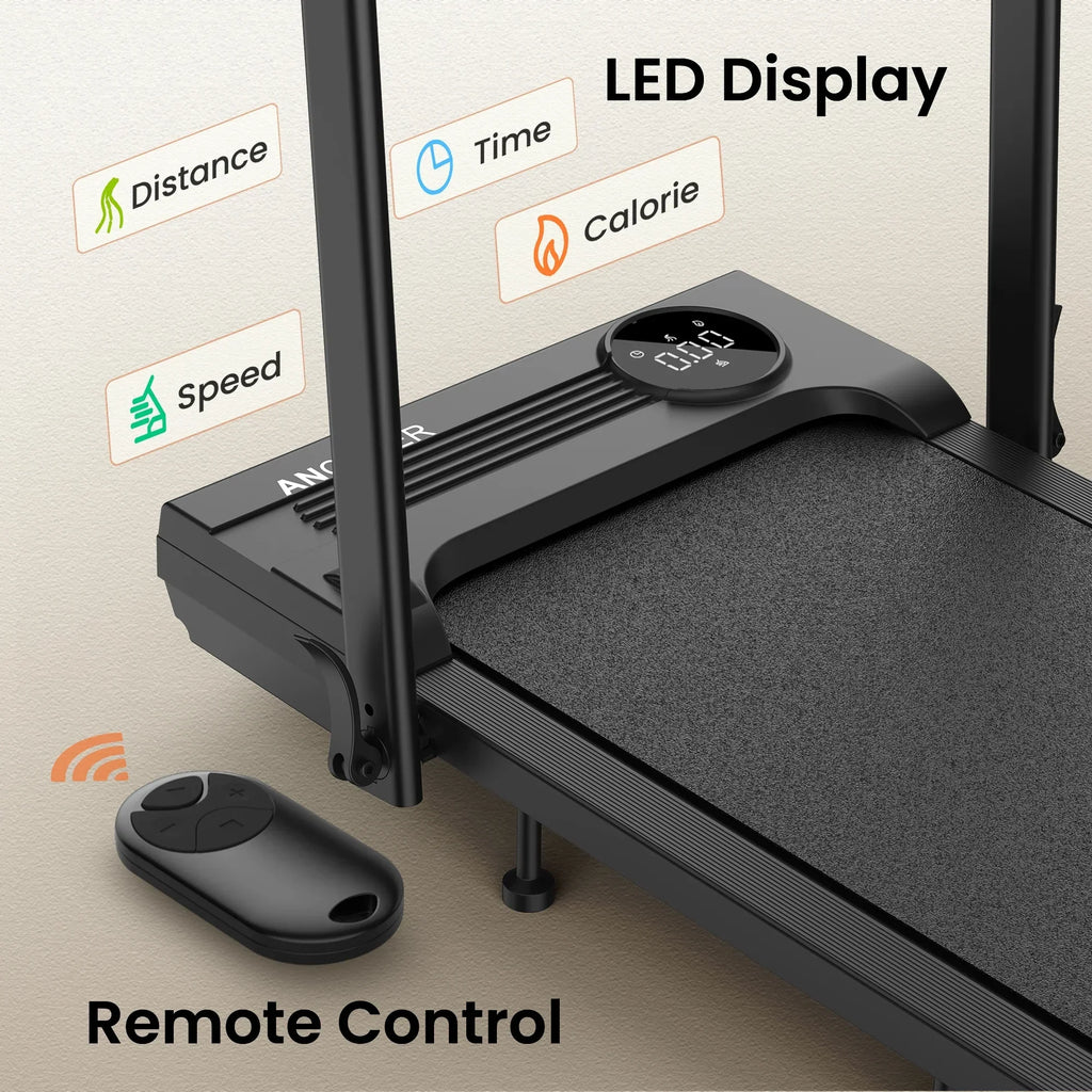Nouveauté 2026 – Tapis de marche pliable et portable ANCHEER , capacité de 136 kg (300 lb), vitesse de 12 km/h (7,5 mi/h), à placer sous un bureau, avec télécommande et écran LED, 2 en 1, pour la maison, le bureau ou l'exercice (rose