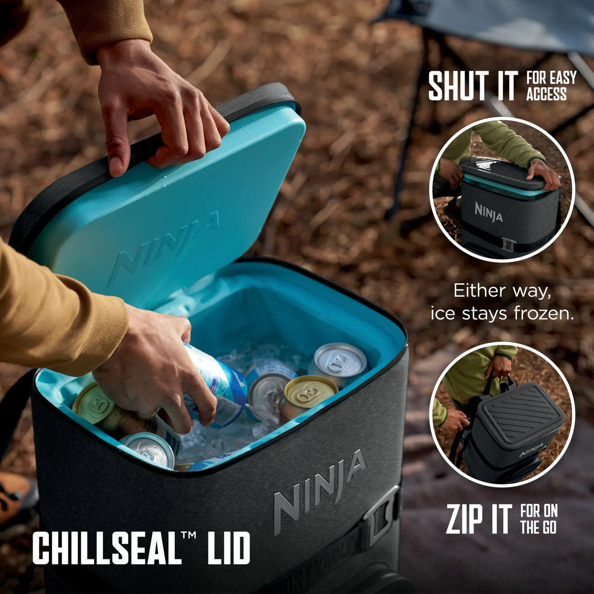 Nouveauté 2026 – Glacière souple Ninja Outdoor FrostVault Go 24 canettes avec zone froide et sèche, bleu bord de lac - FF124NV