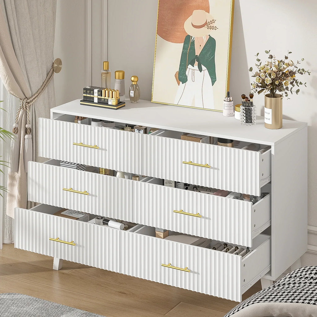 Nouveauté 2026 – Commode à 6 tiroirs Fluted , commode moderne large, commode double à 6 tiroirs