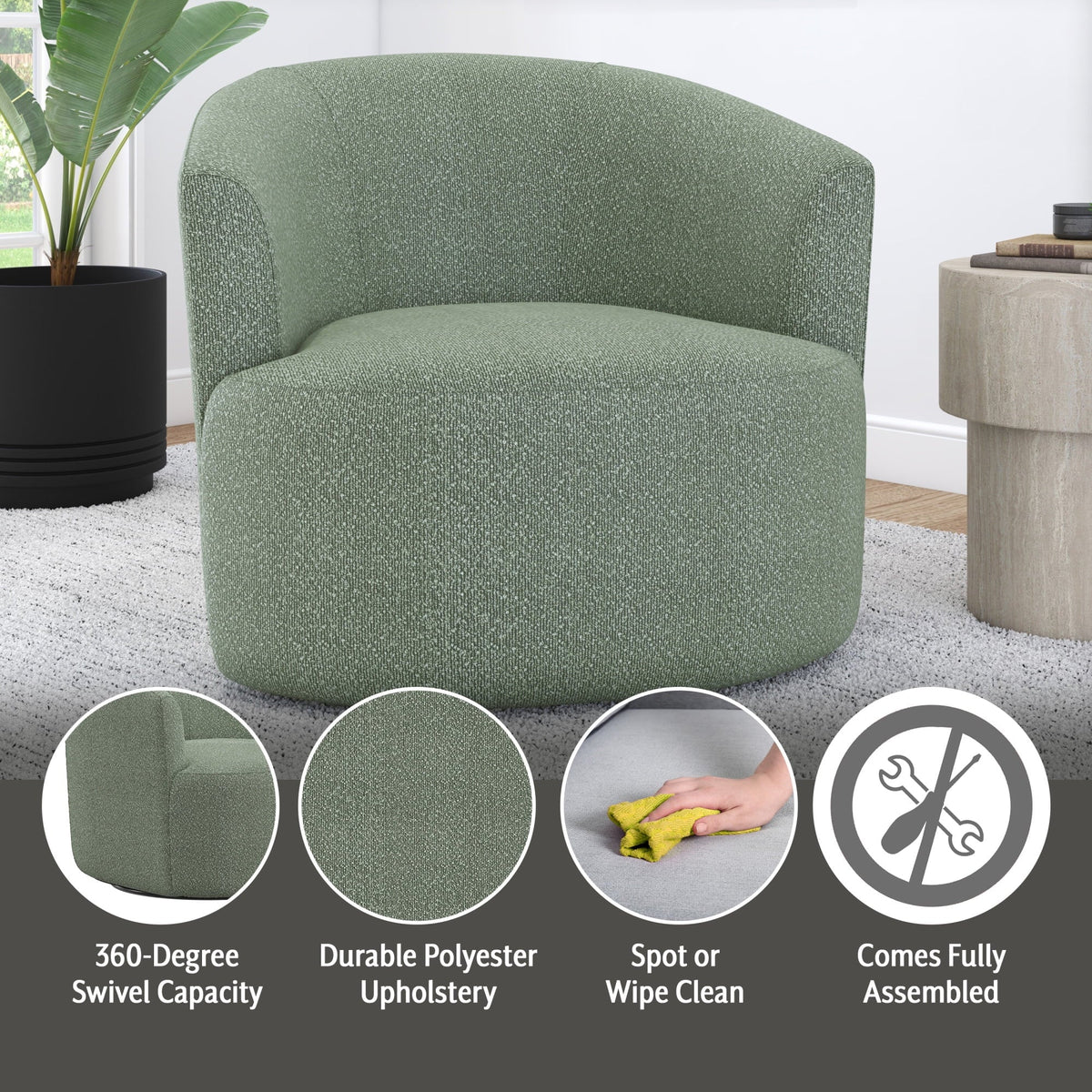 Nouveauté 2026 – Fauteuil pivotant Mainstays Boucle , taupe