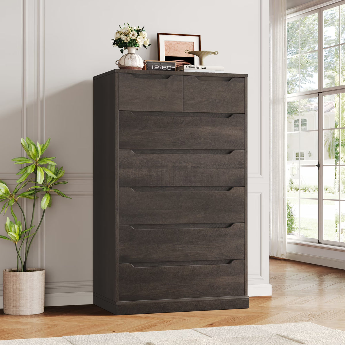 Nouveauté 2026 – Commode blanche Homfa 7 tiroirs, 130 cm de hauteur, meuble de rangement en bois avec base stable améliorée, commode verticale pour chambre ou salon