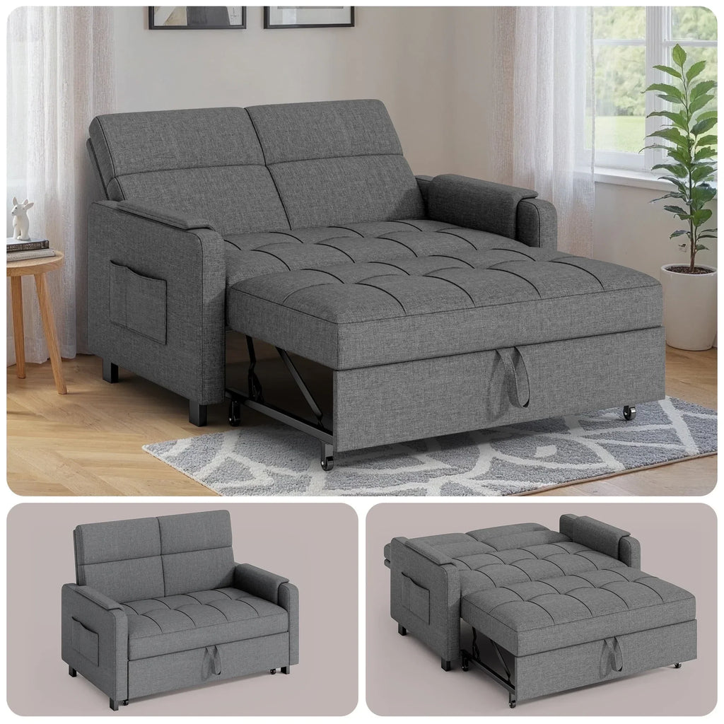 Nouveauté 2026 – Canapé-lit convertible 3 en 1 Lofka avec rangement, dossier réglable et fonction gigogne - Fauteuil-lit idéal pour les petits espaces et les appartements, gris foncé