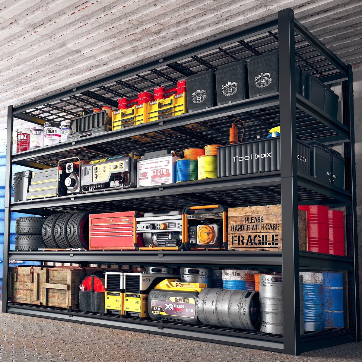 Nouveauté 2026 – Étagère de garage REIBII , 152 cm (L) x 61 cm (P) x 183 cm (H), robuste, supportant jusqu'à 1360 kg (3000 lb), réglable, 5 niveaux, en métal