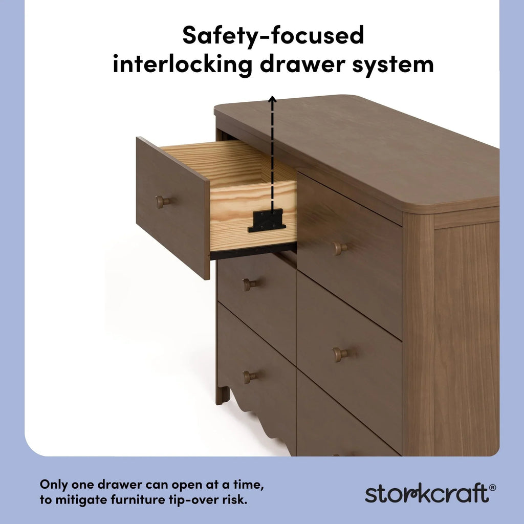 Nouveauté 2026 – Commode pour chambre d'enfant Storkcraft Casablanca 6 tiroirs, couleur sauge