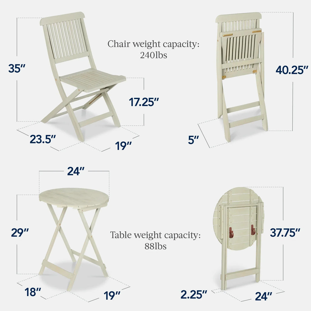 Nouveauté 2026 – Ensemble bistro 3 pièces en bois d'acacia Best Choice Products , mobilier de patio pliant avec 2 chaises et une table - Naturel