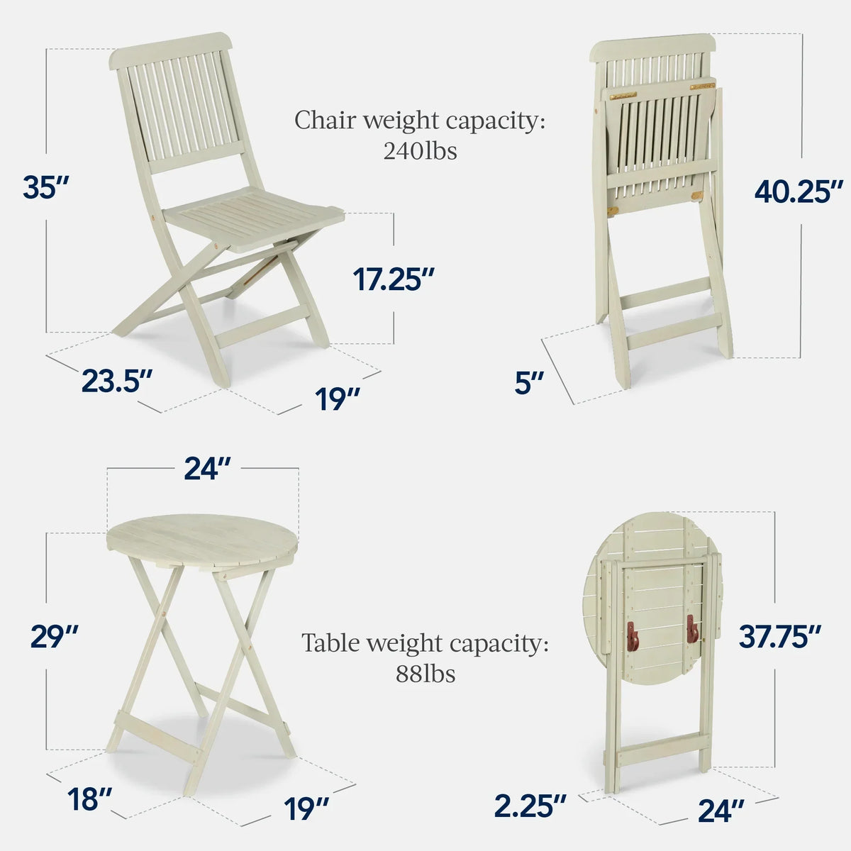 Nouveauté 2026 – Ensemble bistro 3 pièces en bois d'acacia Best Choice Products , mobilier de patio pliant avec 2 chaises et une table - Naturel