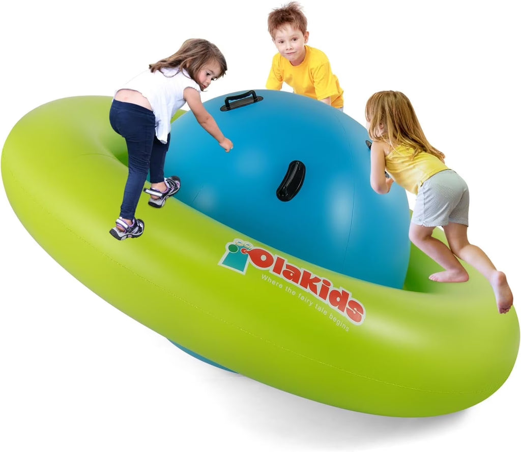Nouveauté 2026 – Dôme gonflable à bascule OLAKIDS , 2,4 m (8 pi), balançoire géante d'extérieur pour enfants avec 6 poignées de sécurité, poids maximal 113 kg (250 lb), jouet d'escalade pour tout-petits, équipement de jeu pour jardin