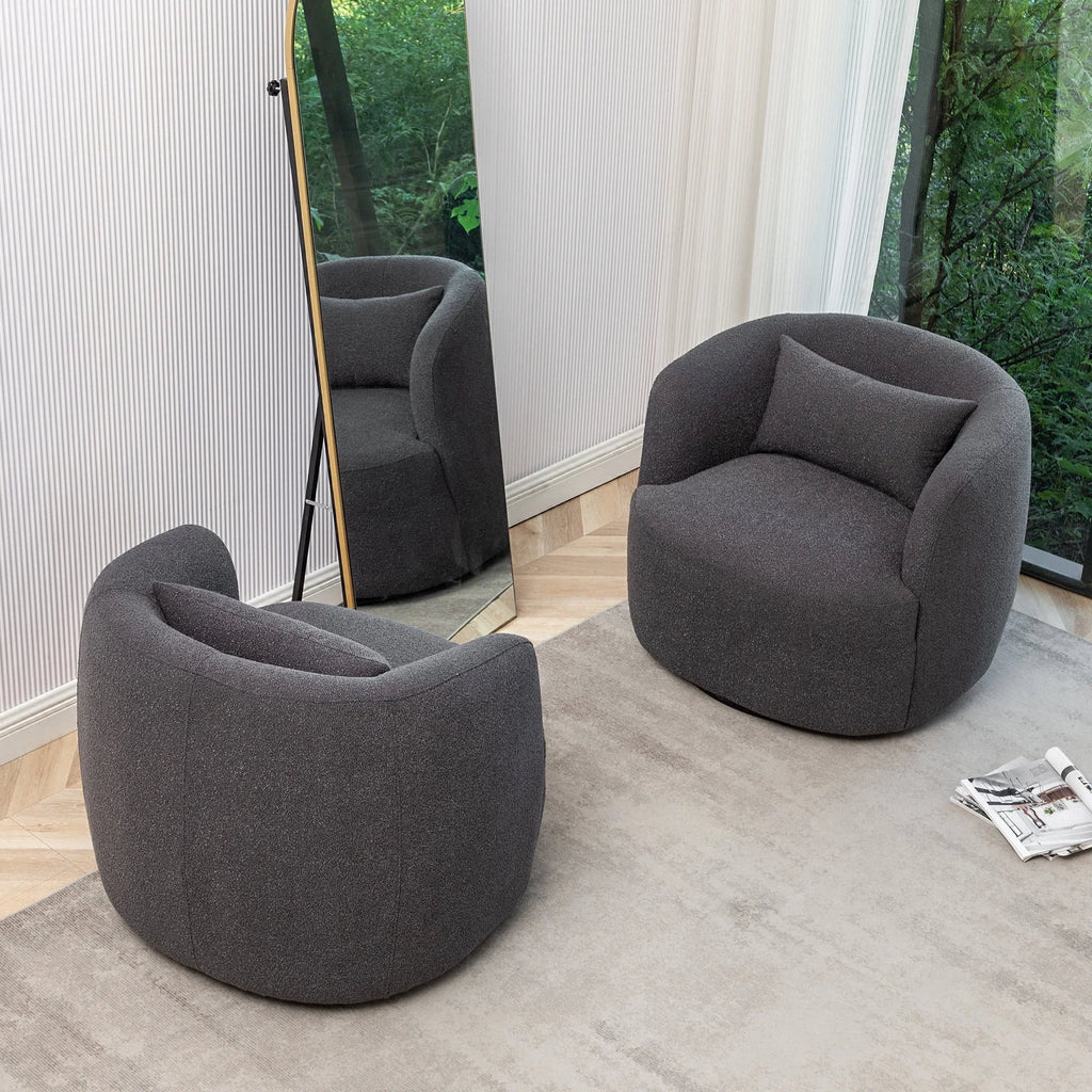Nouveauté 2026 – Fauteuil pivotant rond 34" en bouclette de 86 cm de large, sans assemblage, avec coussin décoratif, idéal pour le salon et la chambre, couleur taupe