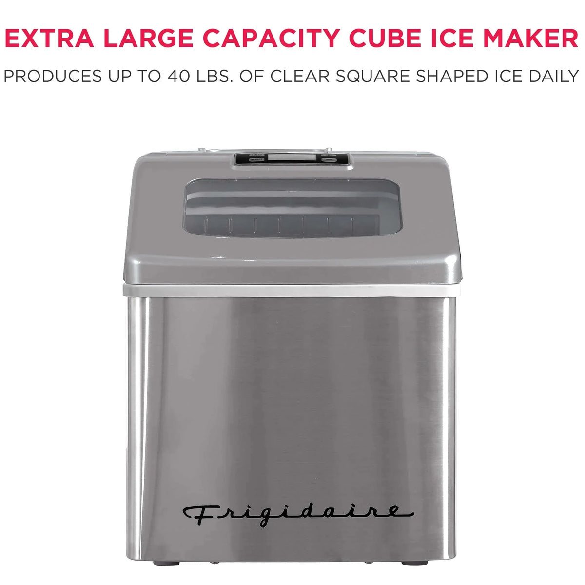 Nouveauté 2026 – Machine à glaçons carrée transparente de comptoir Frigidaire , 18 kg (40 lb) - Acier inoxydable