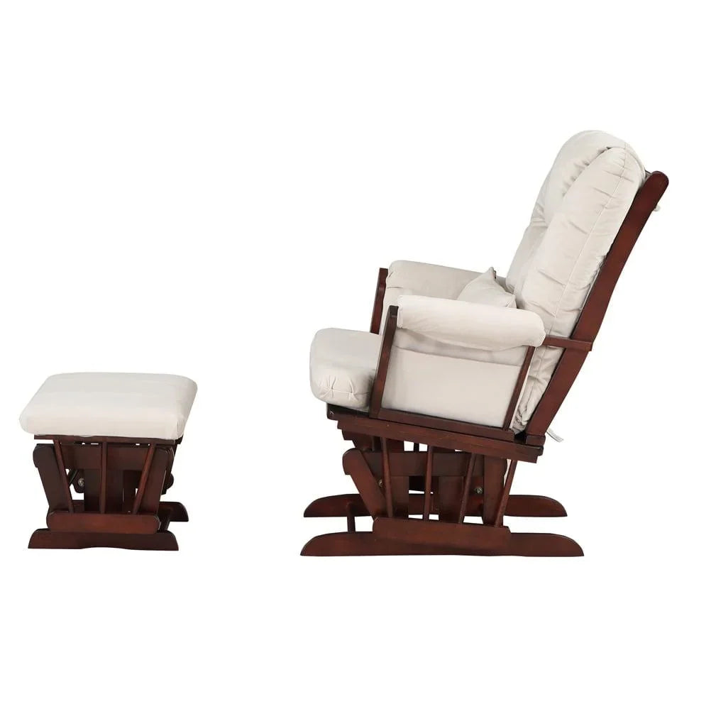 Nouveauté 2026 – Fauteuil à bascule Alice et repose-pieds avec coussin, finition espresso, coussins beiges, AFG