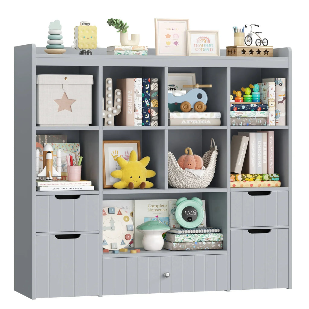 Nouveauté 2026 – Coffre de rangement pour jouets Homfa avec compartiments, tiroirs amovibles, bibliothèque pour chambre ou salon, gris