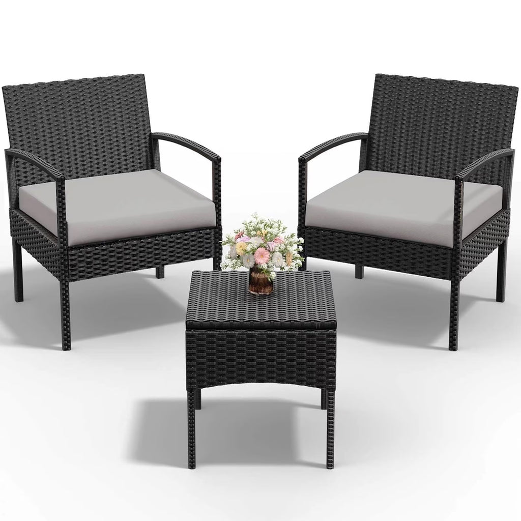 Nouveauté 2026 – Ensemble de mobilier de jardin Tappio , 3 pièces, style bistro, comprenant des chaises de conversation en rotin, une table d'appoint et des coussins. Idéal pour balcon, jardin ou terrasse. Couleur : rouge
