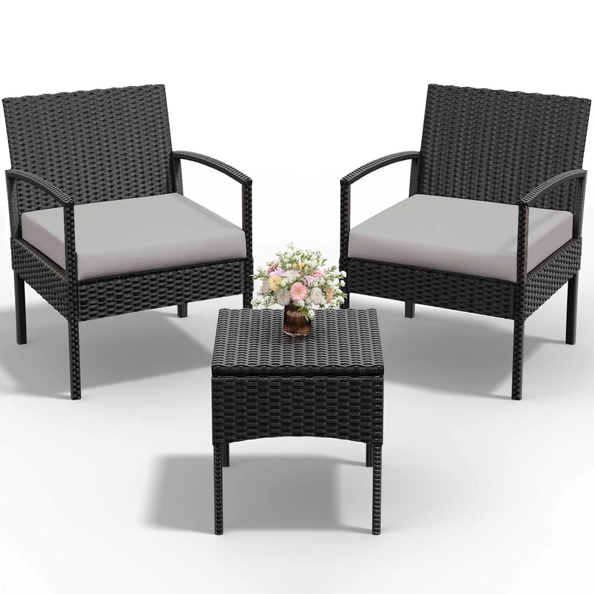 Nouveauté 2026 – Ensemble de mobilier de jardin Tappio , 3 pièces, style bistro, comprenant des chaises de conversation en rotin, une table d'appoint et des coussins. Idéal pour balcon, jardin ou terrasse. Couleur : rouge