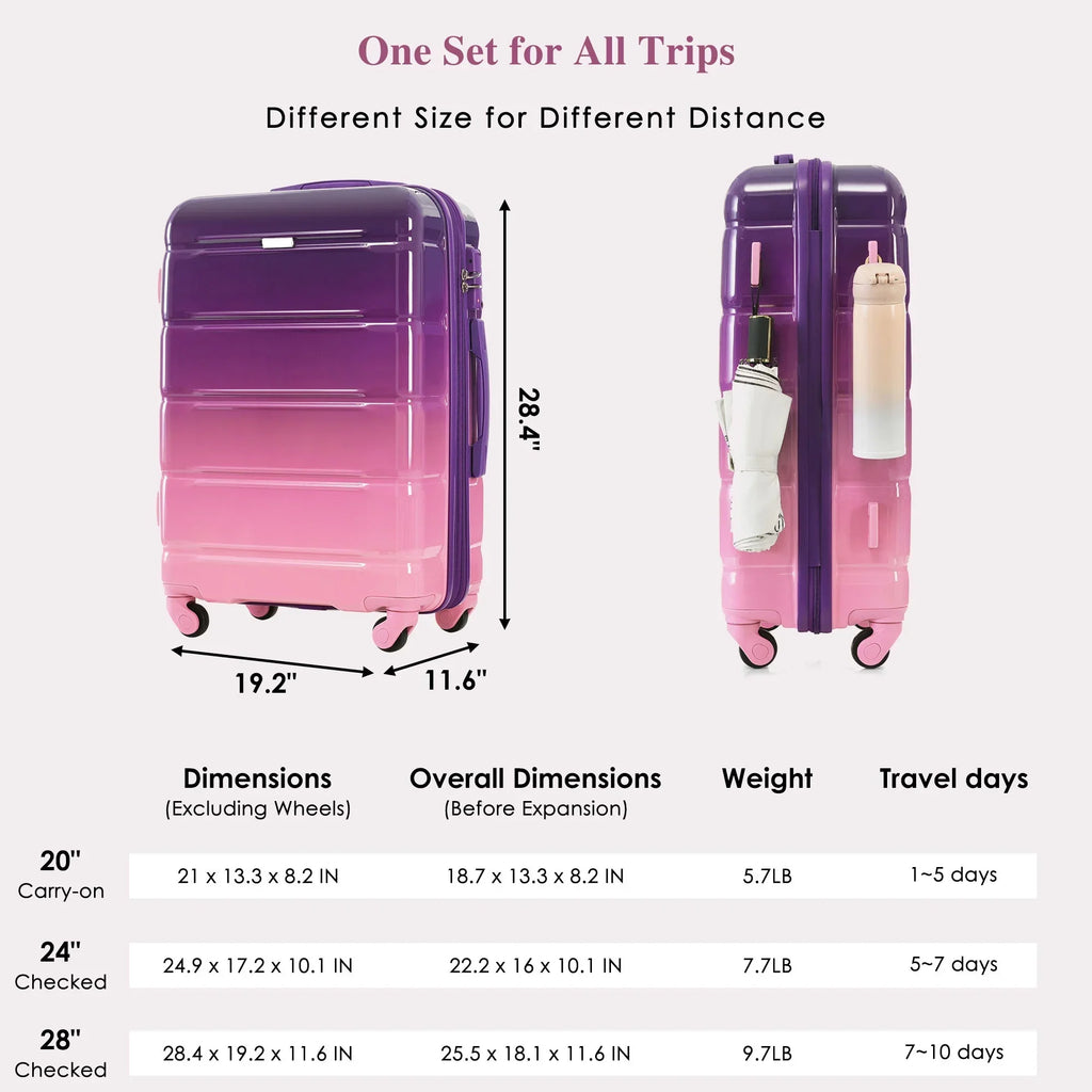 Nouveauté 2026 – Ensemble de 3 valises PAPROOS (51/61/71 cm), valise rigide légère avec port USB et crochets latéraux, bagage de voyage avec serrure TSA, valise à roulettes rigide pour l'école et les voyages, rose