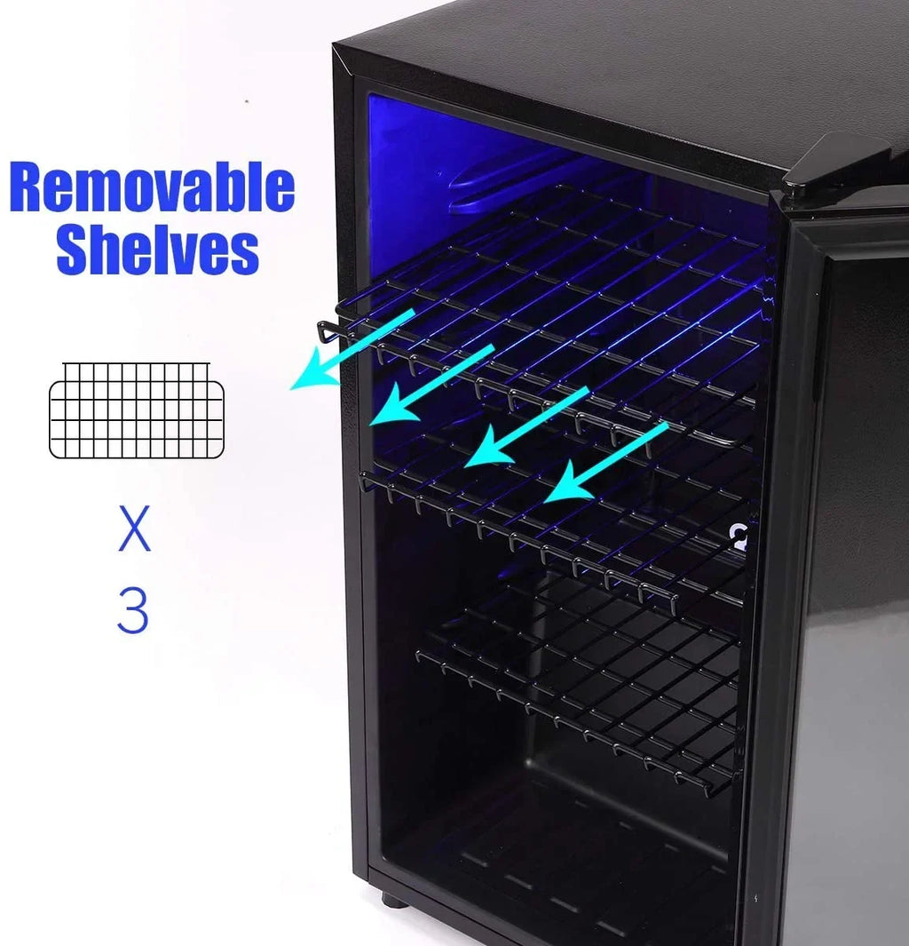 Nouveauté 2026 – Réfrigérateur à boissons compact WANAI , capacité de 100 canettes, porte vitrée, acier inoxydable noir
