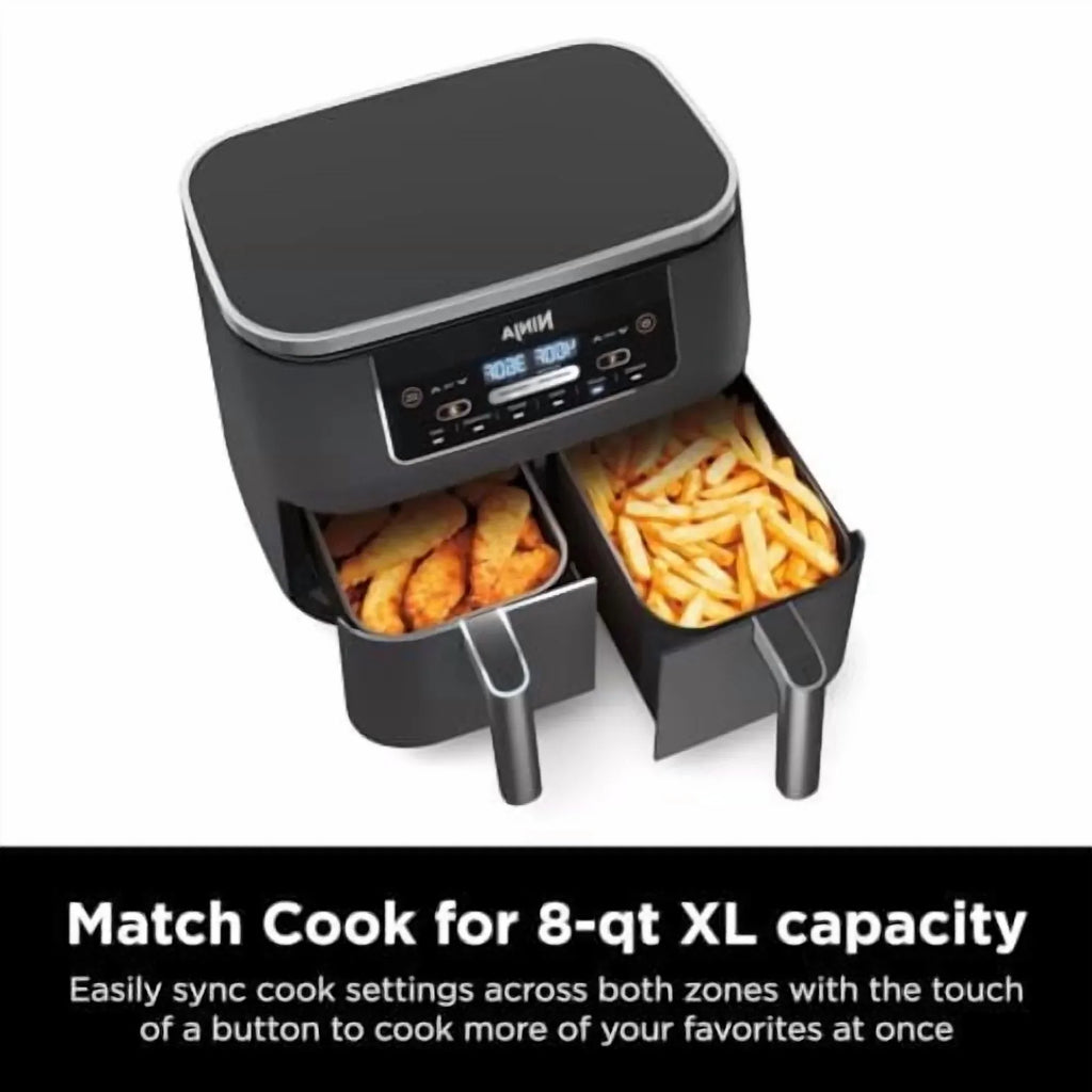 Nouveauté 2026 – Friteuse à air Ninja DZ201 Foodi 8 pintes 6-en-1 DualZone à 2 paniers avec 2 paniers de friture indépendants, fonctions Match Cook et Smart Finish pour rôtir, griller, déshydrater et plus encore pour des repas rapides et faciles, gri