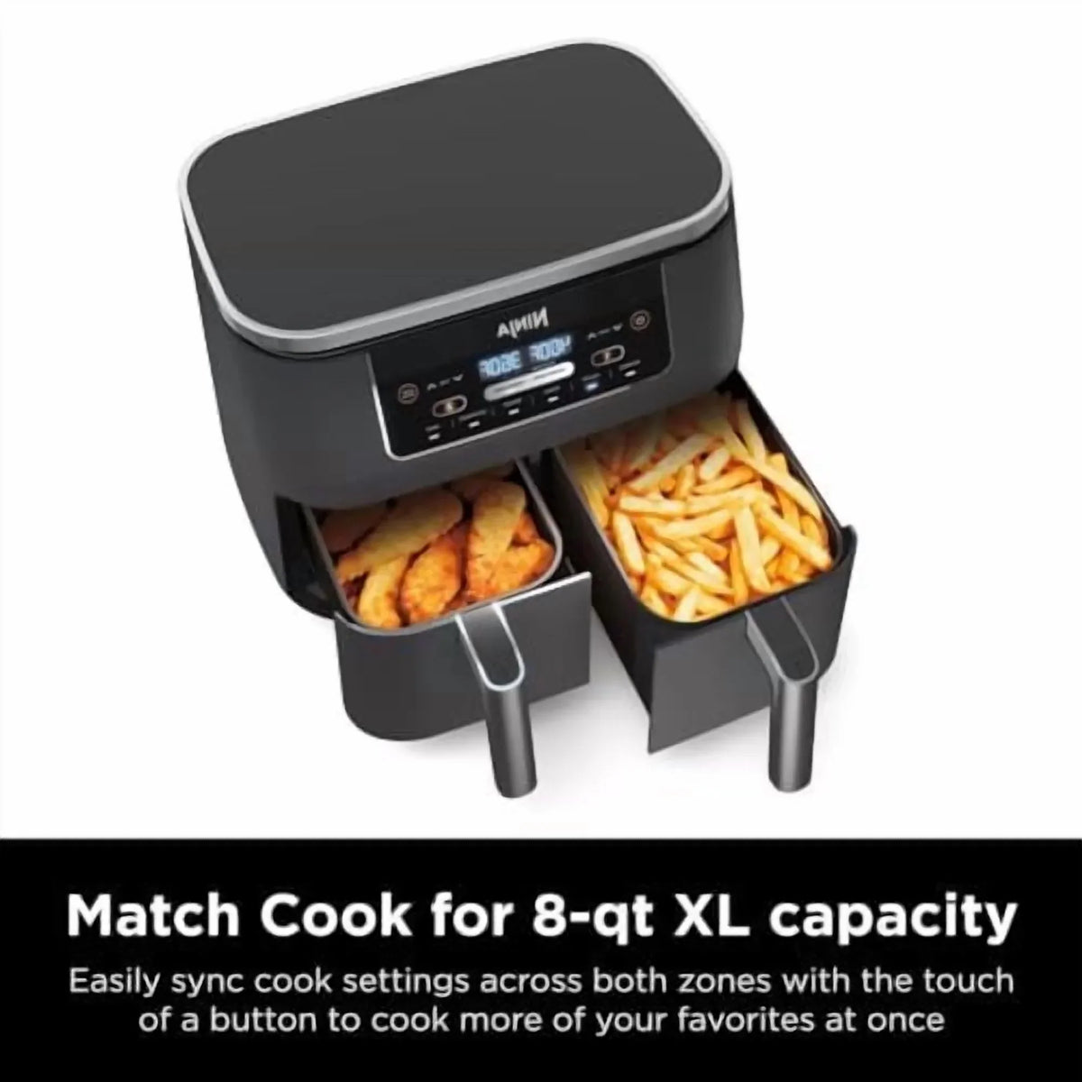 Nouveauté 2026 – Friteuse à air Ninja DZ201 Foodi 8 pintes 6-en-1 DualZone à 2 paniers avec 2 paniers de friture indépendants, fonctions Match Cook et Smart Finish pour rôtir, griller, déshydrater et plus encore pour des repas rapides et faciles, gri