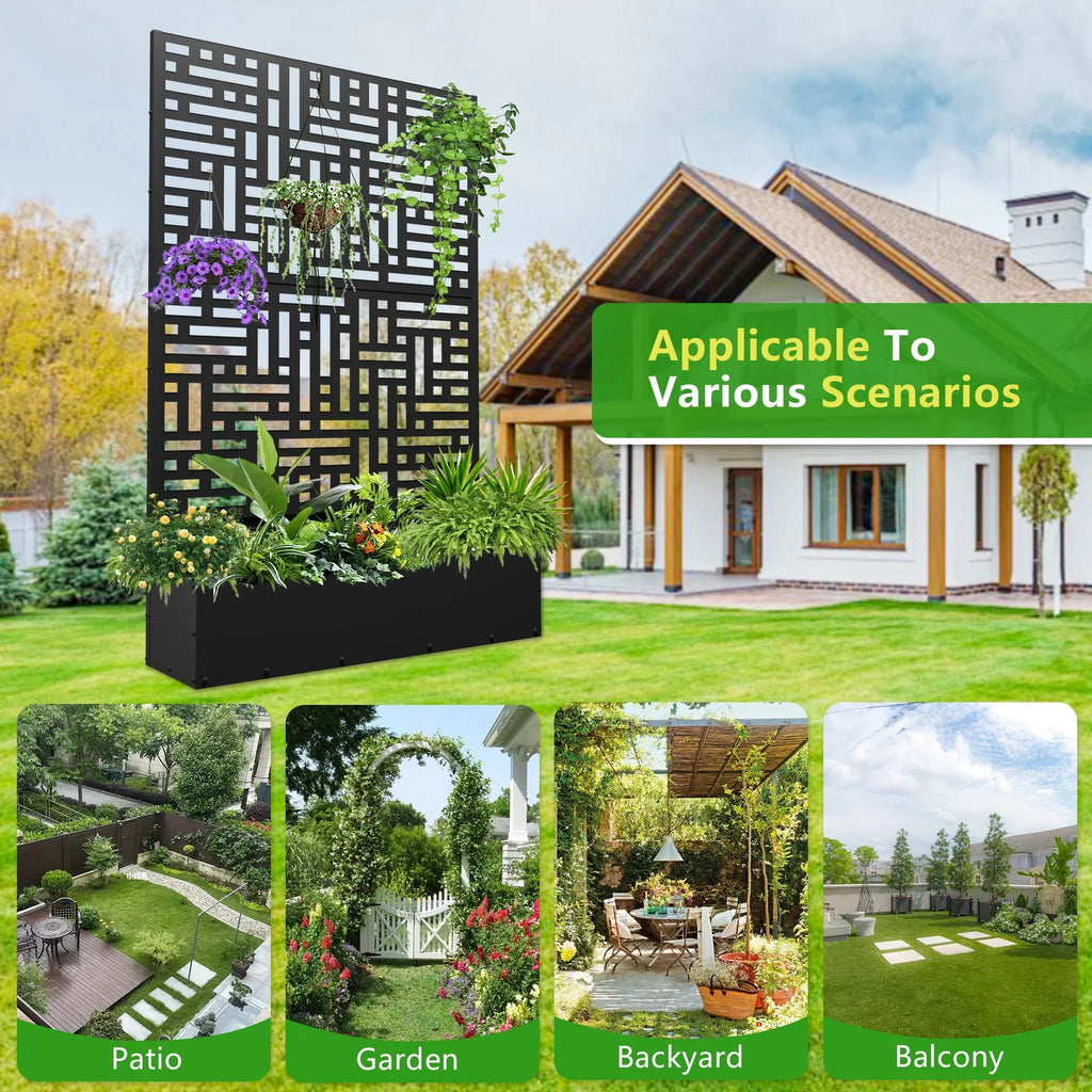 Nouveauté 2026 – Jardinière surélevée en métal FOOWIN , 180 cm de haut, avec treillis, pour plantes grimpantes, avec trou de drainage, noire