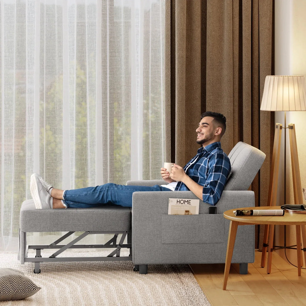 Nouveauté 2026 – Canapé-lit convertible 3 en 1 Lofka avec rangement, dossier réglable et fonction gigogne - Fauteuil-lit idéal pour les petits espaces et les appartements, gris foncé