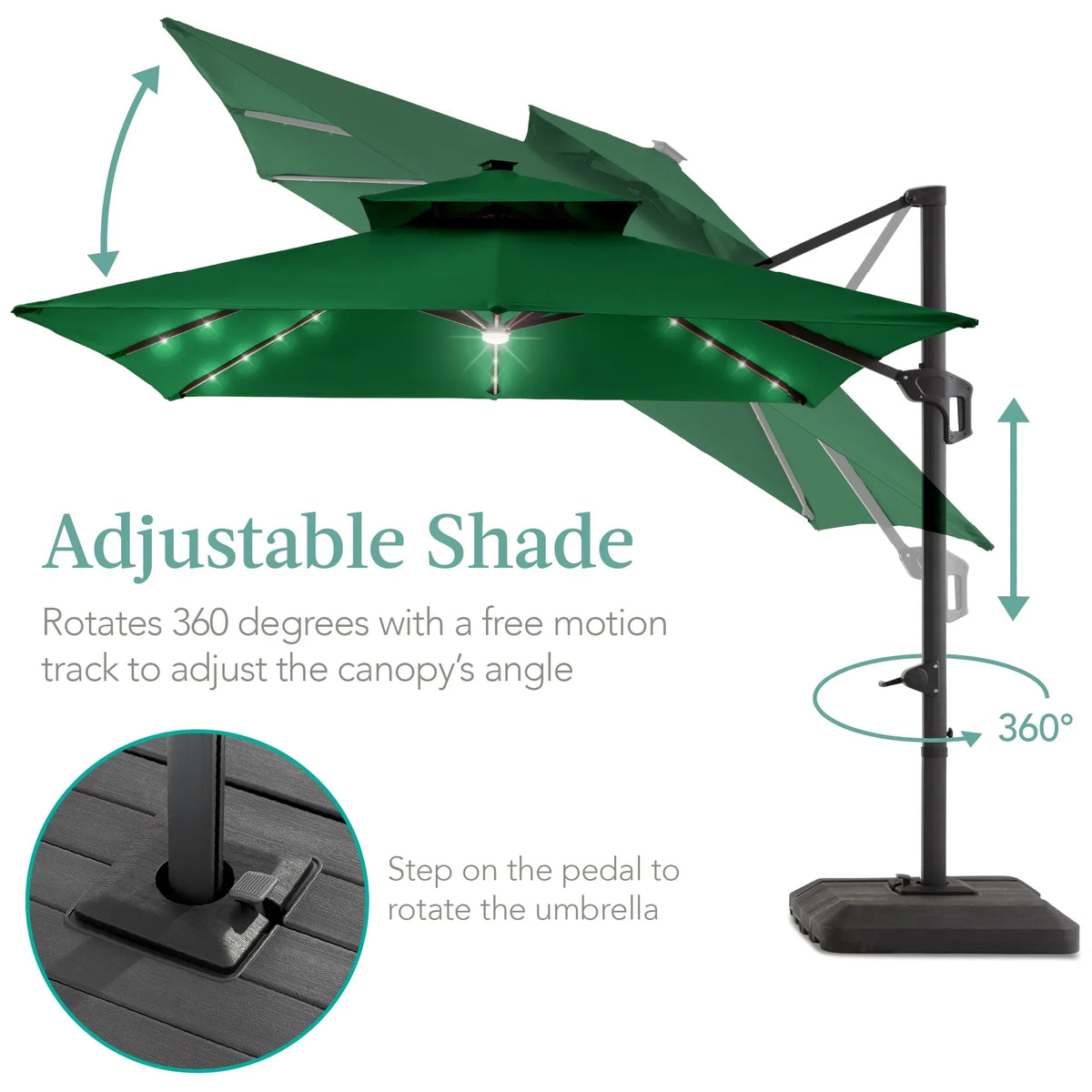Nouveauté 2026 – Parasol de terrasse carré déporté à deux niveaux, 3 x 3 m, à éclairage solaire LED, avec base incluse (Best Choice Products, ) - Beige