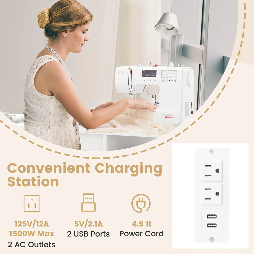 Nouveauté 2026 – Table de couture pliante Costway avec station de charge et chariot multifonctionnel pour machine à coudre