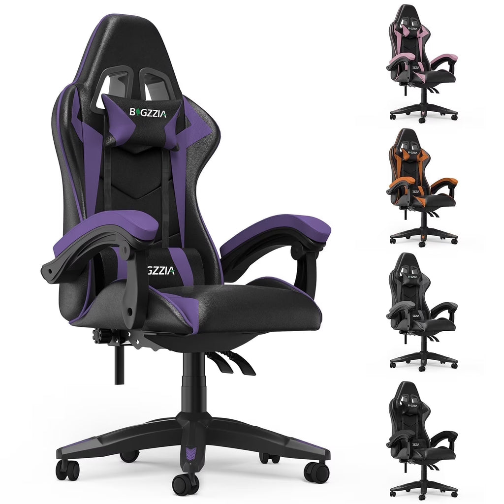 Nouveauté 2026 – Chaise de jeu Bigzzia , chaise de bureau ergonomique avec appui-tête et soutien lombaire réglables en hauteur, pour adultes et adolescents, noir et blanc