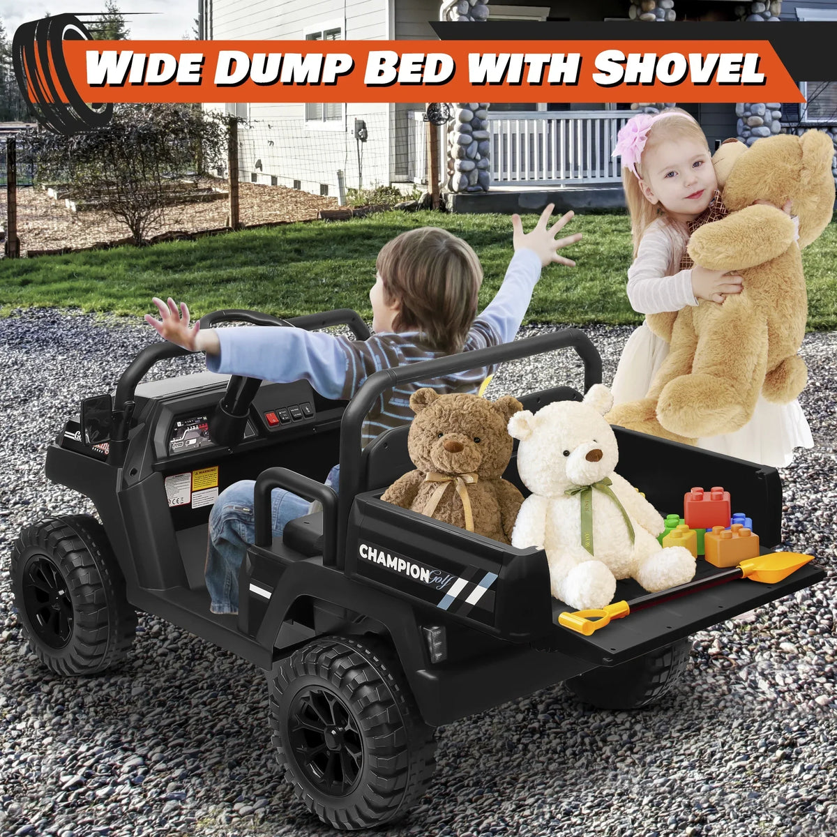 Nouveauté 2026 – Joyracer , véhicule tout-terrain électrique (UTV) 24 volts pour enfants, 2 places, avec télécommande. Voiturette de golf électrique avec 4 moteurs de 200 W, remorque inclinable et pelle, suspension à ressorts sur les 4 roues, musique