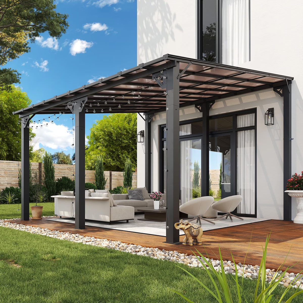 Nouveauté 2026 – Gazebo Aoxun de 2,4 m x 1,5 m pour patio, pergola avec toit incliné, grand auvent mural robuste pour barbecue, idéal pour jardin, terrasse ou patio