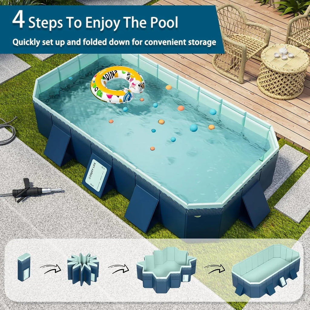 Nouveauté 2026 – Piscine familiale rectangulaire pliable , grande taille, non gonflable, facile à installer, convient aux adultes, aux enfants et aux animaux de compagnie. Idéale pour l'extérieur, le jardin