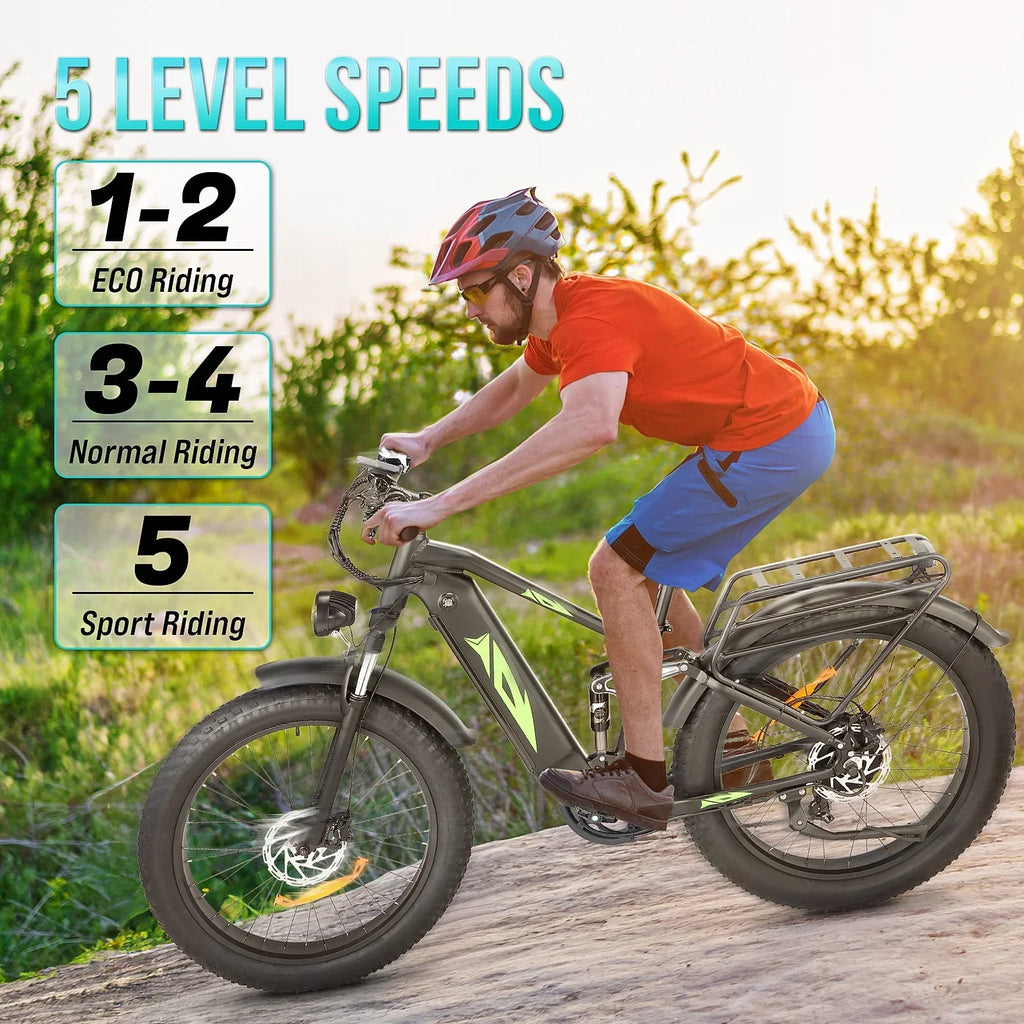 Nouveauté 2026 – Vélo électrique pour adultes, 1000 W, pneus larges 26 pouces, batterie 48 V 17,5 Ah, vitesse maximale de 45 km/h, 7 vitesses, freins à disque hydrauliques doubles, écran LCD, autonomie de 96 km, VTT électrique