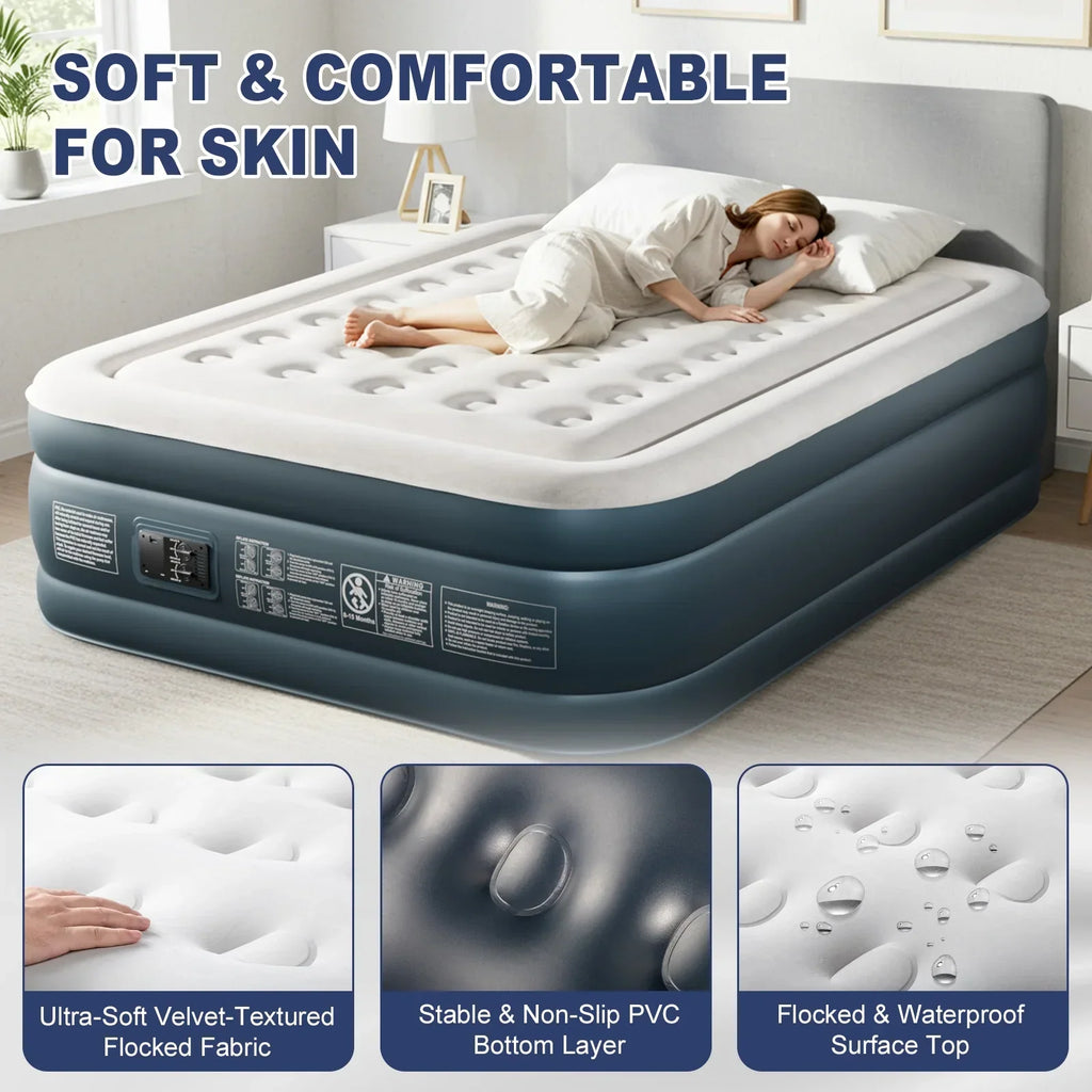 Nouveauté 2026 – Matelas gonflable Zimtown , 45,7 cm (18 po), deux chambres, surélevé, avec pompe intégrée, portable, pour le camping en extérieur et en intérieur, gris et blanc