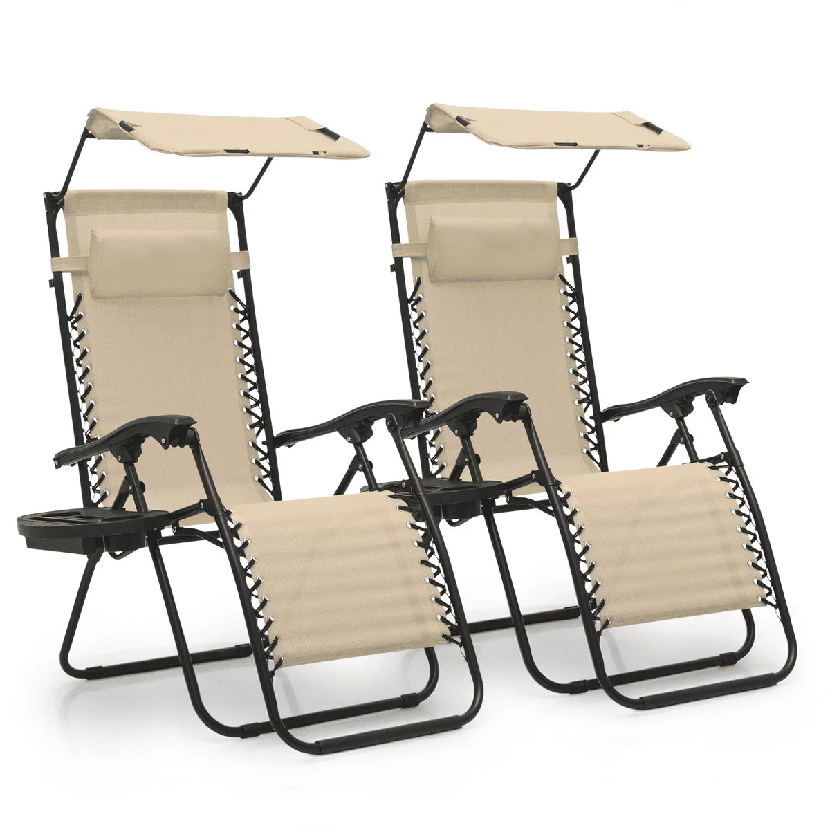 Nouveauté 2026 – Ensemble de 2 chaises MoNiBloom Zero Gravity , fauteuils de plage/terrasse pliables avec auvent et appui-tête, noirs