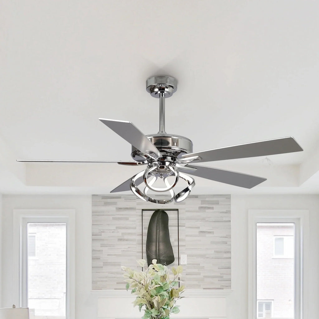 Nouveauté 2026 – Ventilateur de plafond contemporain chromé Parrot Uncle 52 pouces (132 cm) avec éclairage LED intégré et télécommande