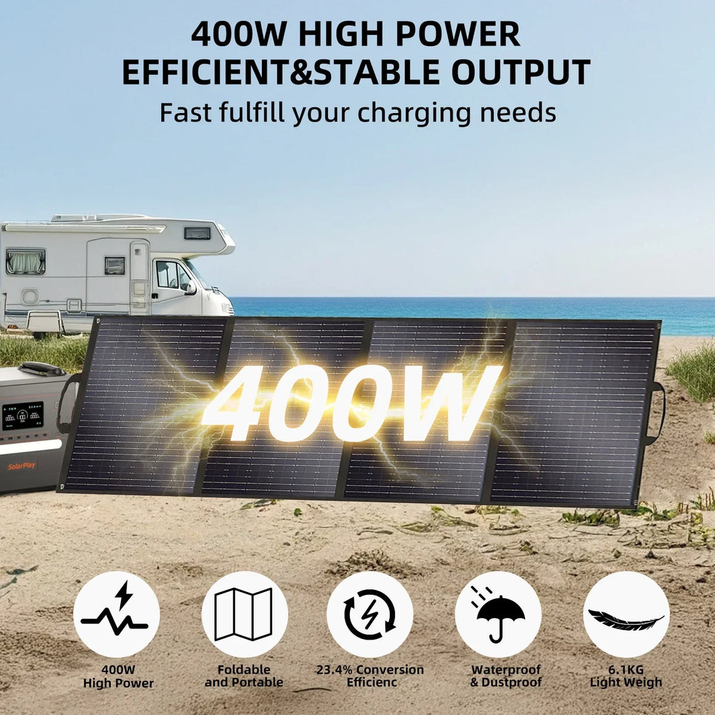 Nouveauté 2026 – Générateur solaire Solarplay 2400 W (4800 W en crête), avec panneau solaire de 400 W et batterie LiFePO4 portable de 2160 Wh, idéal pour le camping, la maison et les véhicules de secours