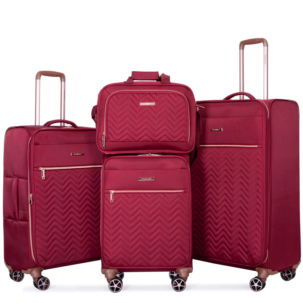 Nouveauté 2026 – Ensemble de 4 bagages Travelhouse : valise souple extensible et légère avec doubles roulettes multidirectionnelles (noir
