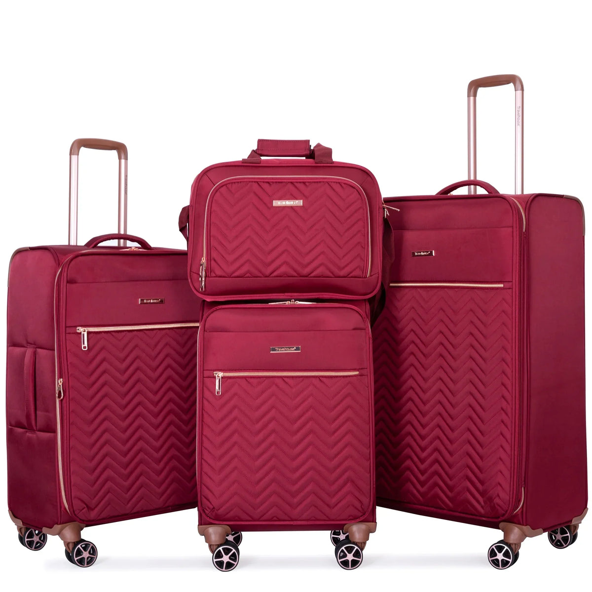 Nouveauté 2026 – Ensemble de 4 bagages Travelhouse : valise souple extensible et légère avec doubles roulettes multidirectionnelles (noir