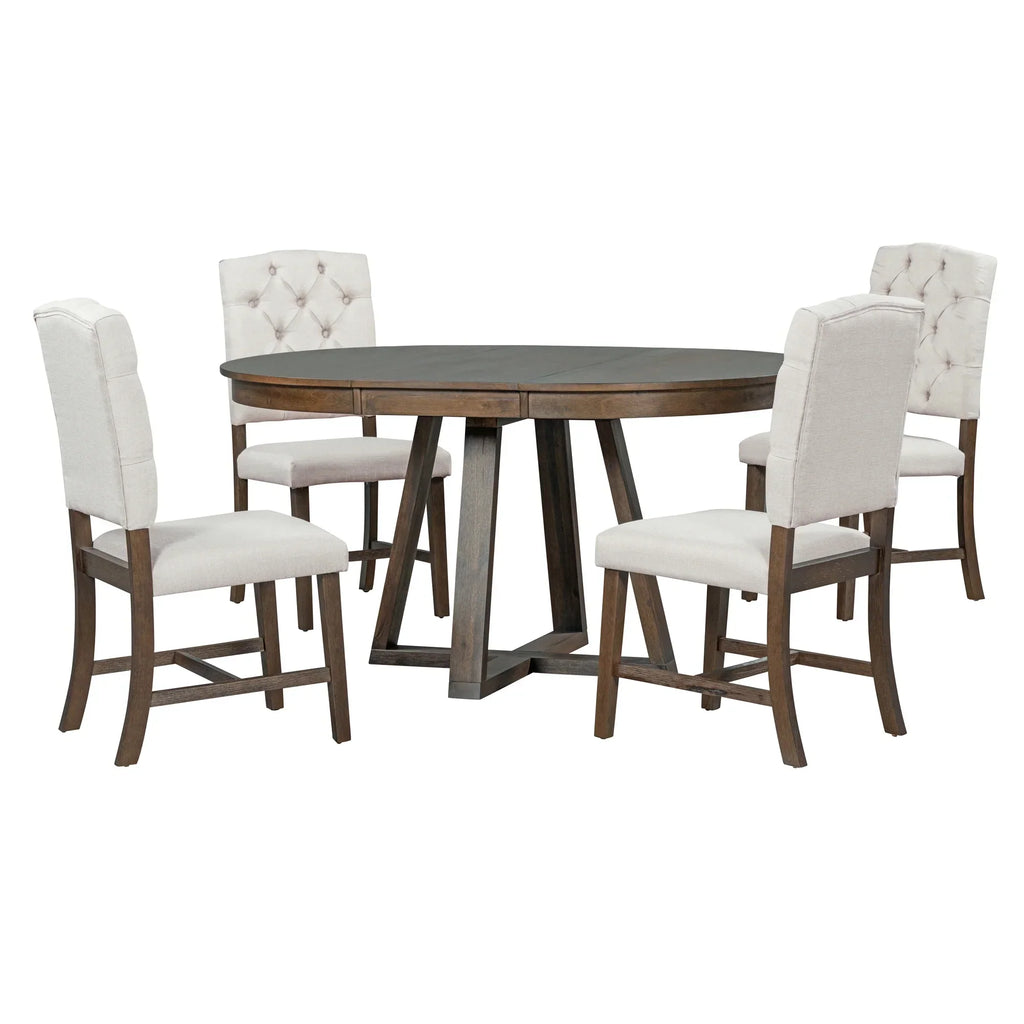 Nouveauté 2026 – Ensemble de salle à manger rond 5 pièces , comprenant une table extensible et 4 chaises rembourrées, en bois, pour 4 personnes. Style campagnard, idéal pour la cuisine, la salle à manger ou un appartement. Couleur : marron
