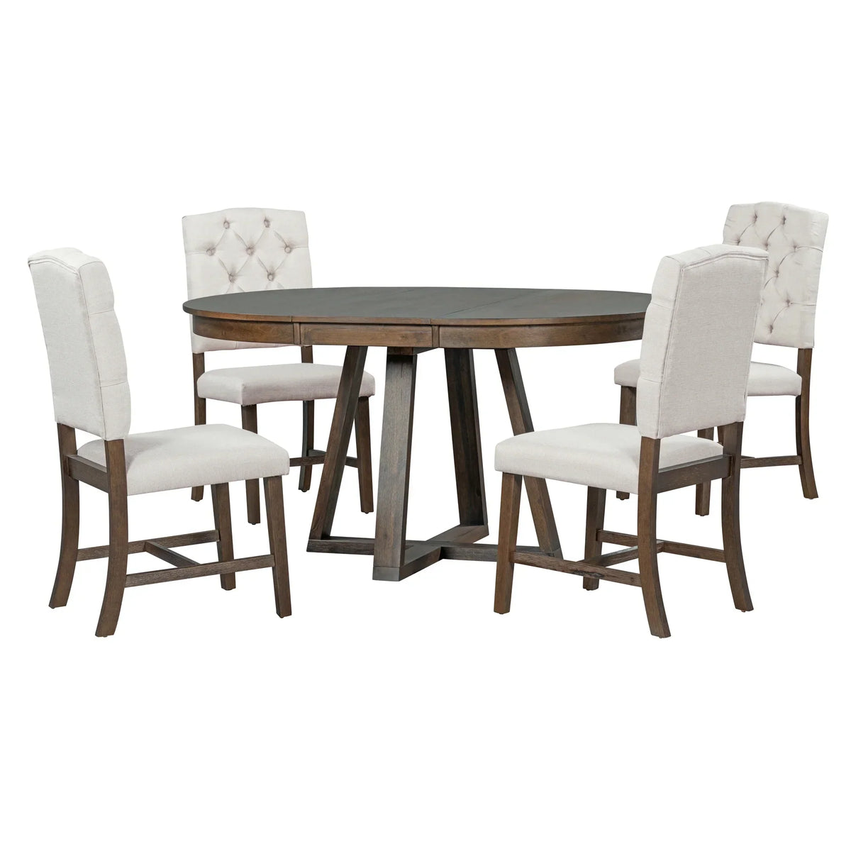 Nouveauté 2026 – Ensemble de salle à manger rond 5 pièces , comprenant une table extensible et 4 chaises rembourrées, en bois, pour 4 personnes. Style campagnard, idéal pour la cuisine, la salle à manger ou un appartement. Couleur : marron
