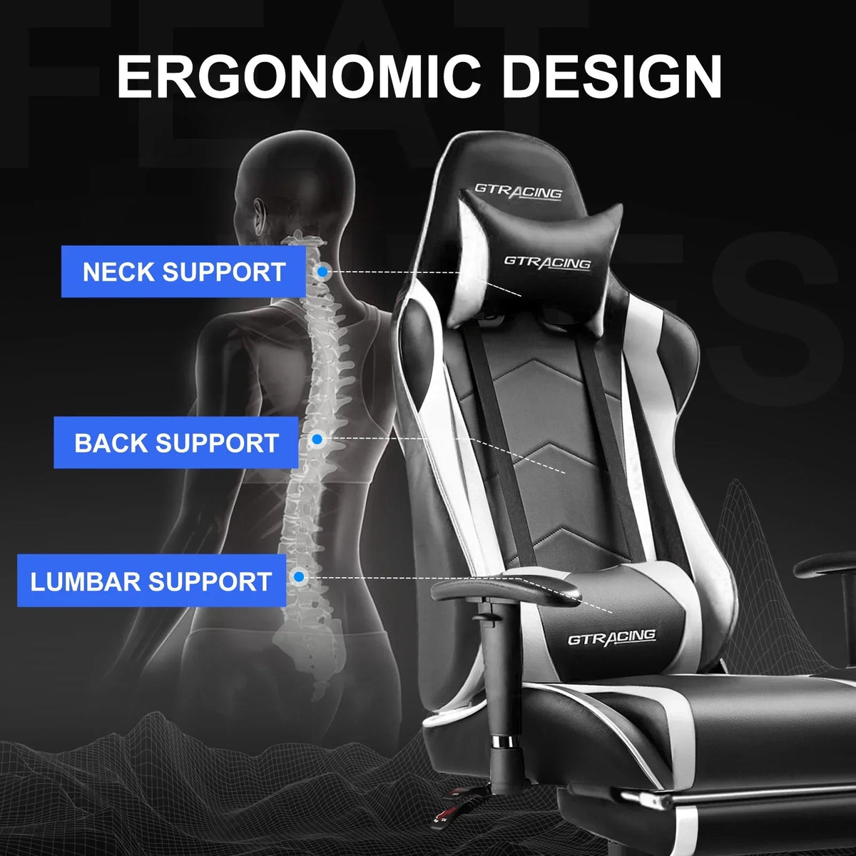 Nouveauté 2026 – Chaise de jeu GTRACING , chaise de bureau ergonomique avec soutien lombaire, revêtement en cuir PU, repose-pieds et appui-tête réglable, rouge
