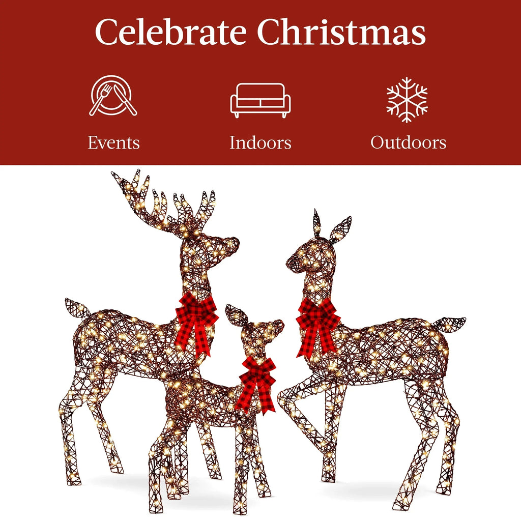 Nouveauté 2026 – Décoration de jardin extérieure Best Choice Products : cerfs lumineux de Noël en 3 pièces, 2 m (6,5 pi), avec 385 lumières DEL et piquets – Or