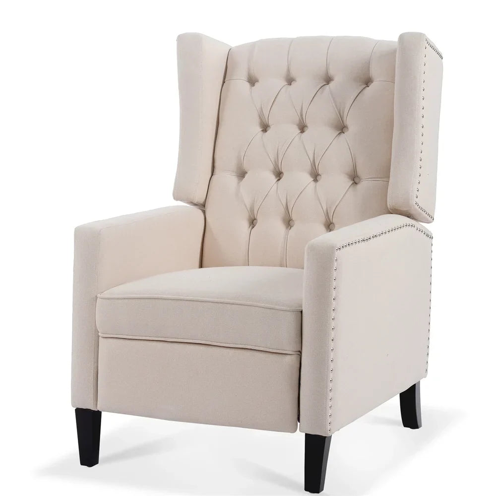 Nouveauté 2026 – Fauteuil d'appoint Triple Tree Modern en tissu, mousse et bois massif, imprimé, garniture cloutée, beige
