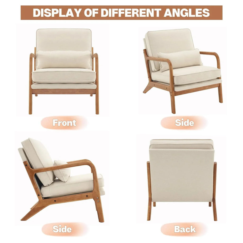 Nouveauté 2026 – Fauteuil de lecture Accent Chairs , fauteuil lounge en lin avec structure en bois massif, style moderne du milieu du siècle, montage facile, pour salon - Beige