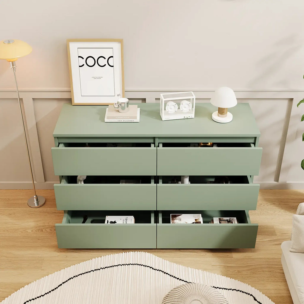 Nouveauté 2026 – Commode Resenkos moderne style milieu du siècle, 6 tiroirs, large, pour chambre à coucher, grise