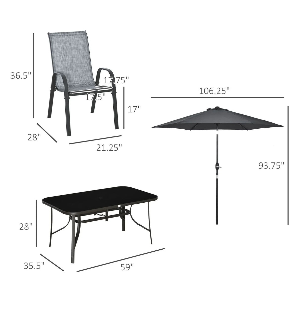 Nouveauté 2026 – Ensemble de salle à manger d'extérieur 8 pièces avec parasol, table et chaises de patio, tissu à séchage rapide, 6 chaises, gris
